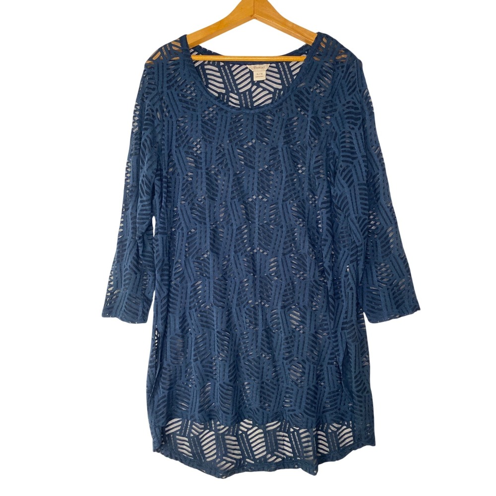 Ariat Womens XL Navy Blue Mesh Sheer 3/4 Sleeve Swim Coverup Resortwear Vacation